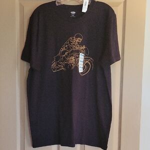 Old Navy Black Short Sleeve Tee with Artistic Motorcycle Design